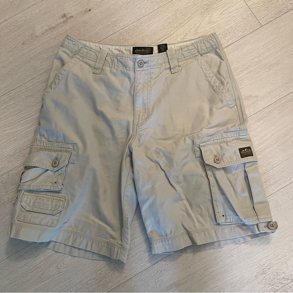 Eddie Bauer light khaki cargo shorts, 33” waist